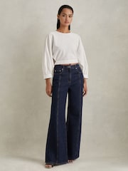 Reiss Ivory Immy Cropped Blouson Sleeve Top With Linen - Image 3 of 5