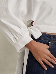 Reiss Ivory Immy Cropped Blouson Sleeve Top With Linen - Image 4 of 5