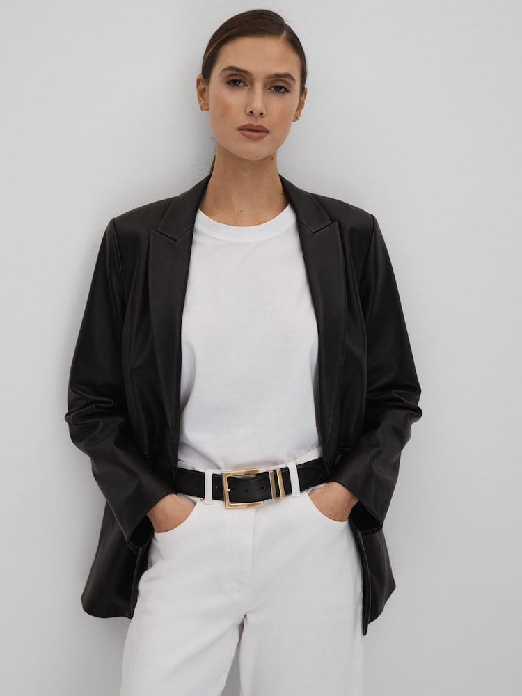 Reiss Black Bailey Leather Single Breasted Blazer - Image 1 of 6
