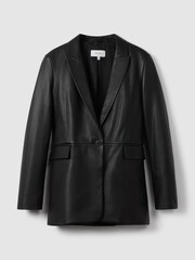 Reiss Black Bailey Leather Single Breasted Blazer - Image 2 of 6