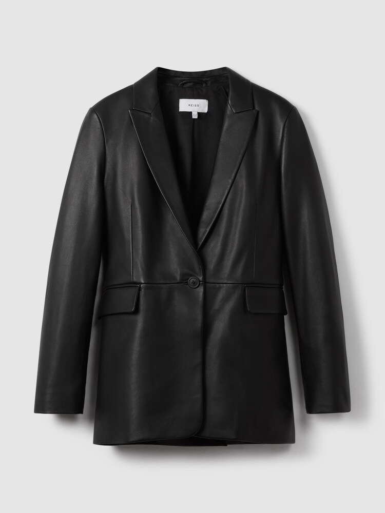 Reiss Black Bailey Leather Single Breasted Blazer - Image 2 of 6