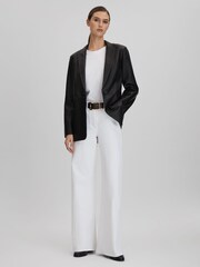 Reiss Black Bailey Leather Single Breasted Blazer - Image 3 of 6