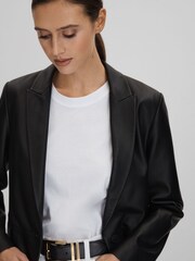 Reiss Black Bailey Leather Single Breasted Blazer - Image 4 of 6