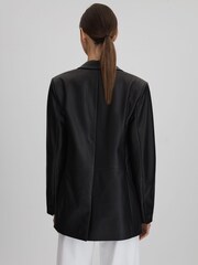 Reiss Black Bailey Leather Single Breasted Blazer - Image 5 of 6