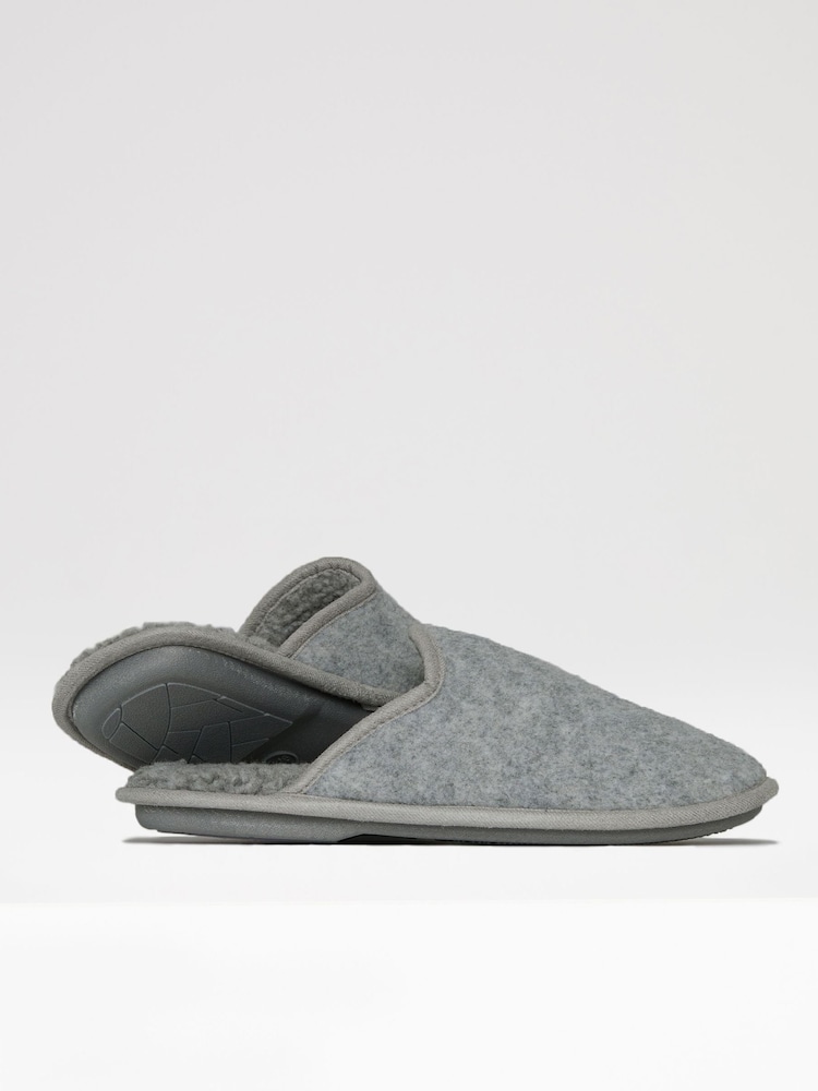 Threadbare Grey Borg Lined Felt Mule Slippers - Image 2 of 4 Threadbare Grey Borg Lined Felt Mule Slippers - Image 2 of 4