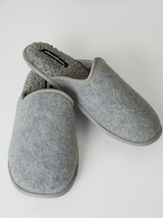 Threadbare Grey Borg Lined Felt Mule Slippers - Image 3 of 4