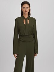 Halston Seaweed Wide Leg Jumpsuit - Image 3 of 6