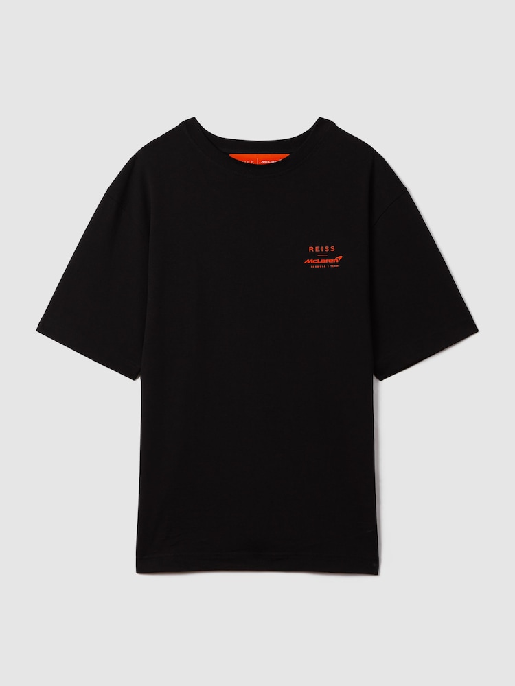 Reiss x McLaren F1 Team Black McLaren F1 Oversized Cotton Crew Neck T-Shirt - Image 2 of 9 Reiss x McLaren F1 Team Black McLaren F1 Oversized Cotton Crew Neck T-Shirt - Image 2 of 9