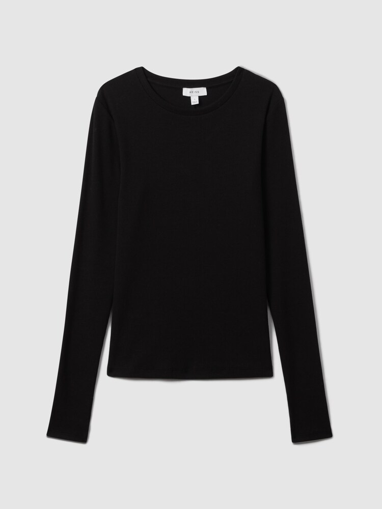Reiss Black Tora Cotton Blend Crew Neck Top - Image 2 of 6