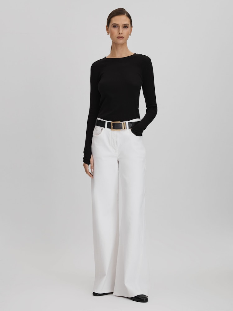 Reiss Black Tora Cotton Blend Crew Neck Top - Image 6 of 6