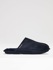 Threadbare Navy Faux Fur Lined Suedette Mule Slippers - Image 1 of 4