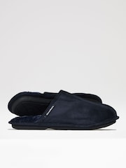 Threadbare Navy Faux Fur Lined Suedette Mule Slippers - Image 2 of 4