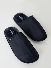 Threadbare Navy Faux Fur Lined Suedette Mule Slippers - Image 3 of 4