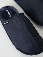 Threadbare Navy Faux Fur Lined Suedette Mule Slippers - Image 4 of 4