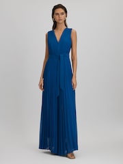 Reiss Cobalt Blue Estelle Pleated Belted Jumpsuit - Image 1 of 6