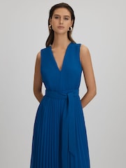 Reiss Cobalt Blue Estelle Pleated Belted Jumpsuit - Image 4 of 6