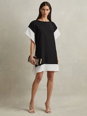 Reiss Black/Nude Alani Colourblock Side Drape Tunic - Image 1 of 6