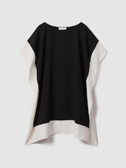 Reiss Black/Nude Alani Colourblock Side Drape Tunic - Image 2 of 6