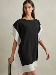 Reiss Black/Nude Alani Colourblock Side Drape Tunic - Image 3 of 6
