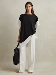 Reiss Black/Nude Alani Colourblock Side Drape Tunic - Image 4 of 6