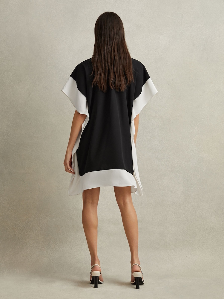 Reiss Black/Nude Alani Colourblock Side Drape Tunic - Image 6 of 6