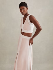Reiss Nude/Ivory Rosalia Contrast Trim Co-Ord Crop Top - Image 1 of 6