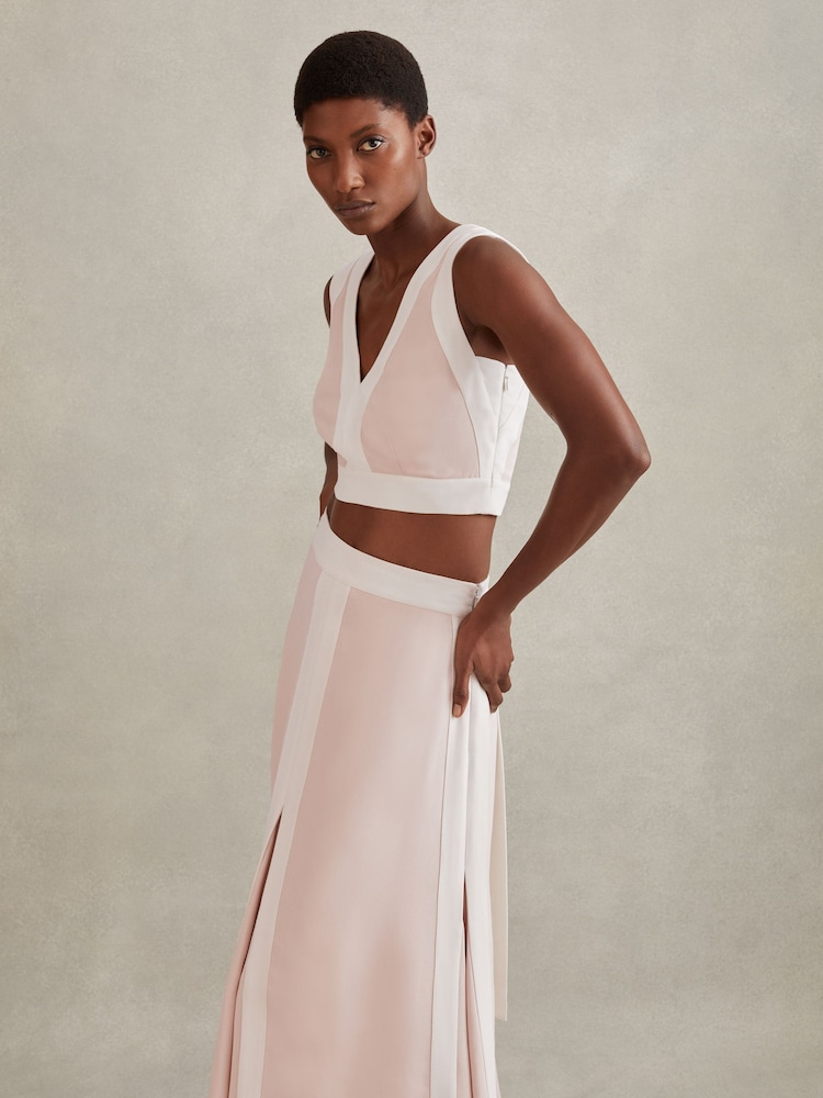 Reiss Nude/Ivory Rosalia Contrast Trim Co-Ord Crop Top - Image 1 of 6