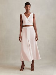 Reiss Nude/Ivory Rosalia Contrast Trim Co-Ord Crop Top - Image 3 of 6