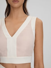 Reiss Nude/Ivory Rosalia Contrast Trim Co-Ord Crop Top - Image 4 of 6