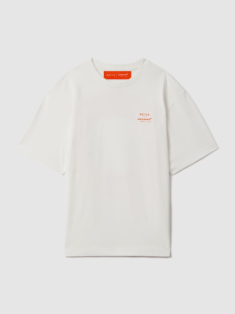 Reiss x McLaren F1 Team White McLaren F1 Oversized Cotton Crew Neck T-Shirt - Image 2 of 11 Reiss x McLaren F1 Team White McLaren F1 Oversized Cotton Crew Neck T-Shirt - Image 2 of 11
