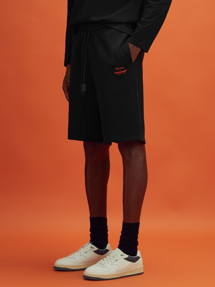 Reiss x McLaren F1 Team Black McLaren F1 Cotton Drawstring Shorts - Image 1 of 7