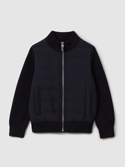 Reiss Navy Trainer 13-14 yrs Hybrid Zip Through Quilted Jacket - Image 1 of 7