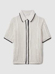 Reiss Ivory/Navy Erica Linen Open Stitch Shirt - Image 2 of 5