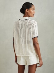 Reiss Ivory/Navy Erica Linen Open Stitch Shirt - Image 4 of 5