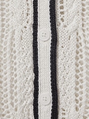 Reiss Ivory/Navy Erica Linen Open Stitch Shirt - Image 5 of 5