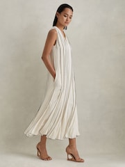 Reiss Ivory Sarah Contrast Ruffle Midi Dress - Image 1 of 7