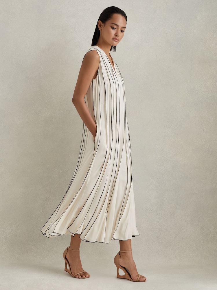Reiss Ivory Sarah Contrast Ruffle Midi Dress - Image 1 of 7