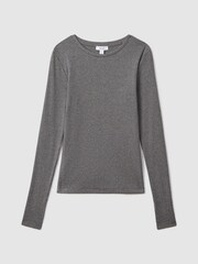 Reiss Charcoal Marl Tora Cotton Blend Crew Neck Top - Image 2 of 5