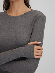 Reiss Charcoal Marl Tora Cotton Blend Crew Neck Top - Image 4 of 5