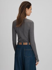 Reiss Charcoal Marl Tora Cotton Blend Crew Neck Top - Image 5 of 5