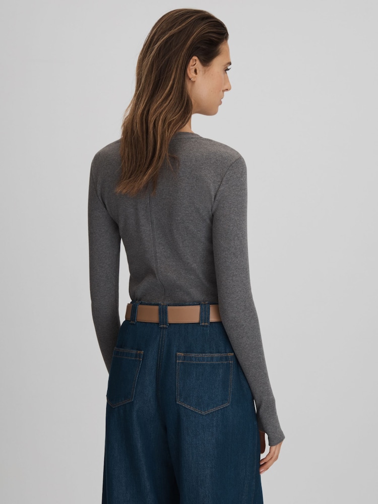 Reiss Charcoal Marl Tora Cotton Blend Crew Neck Top - Image 5 of 5