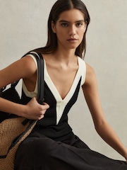 Reiss Black/White Tessa Colourblock V-Neck Vest - Image 1 of 5