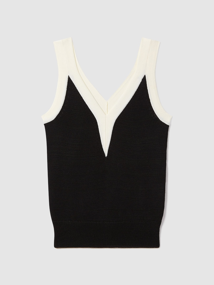 Reiss Black/White Tessa Colourblock V-Neck Vest - Image 2 of 5