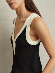Reiss Black/White Tessa Colourblock V-Neck Vest - Image 4 of 5
