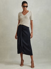 Reiss Navy Bella High Rise Wrap Midi Skirt - Image 1 of 6