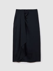 Reiss Navy Bella High Rise Wrap Midi Skirt - Image 2 of 6