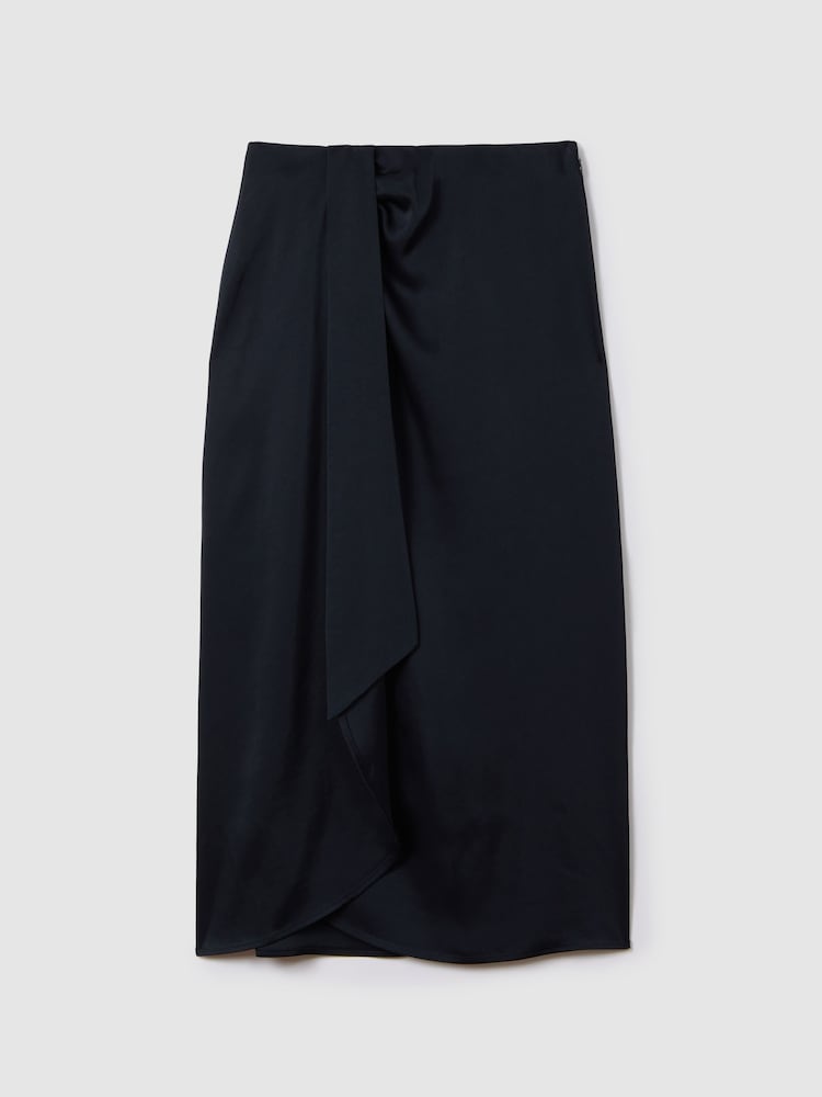 Reiss Navy Bella High Rise Wrap Midi Skirt - Image 2 of 6