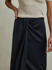 Reiss Navy Bella High Rise Wrap Midi Skirt - Image 3 of 6