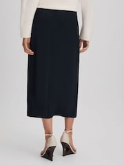 Reiss Navy Bella High Rise Wrap Midi Skirt - Image 5 of 6