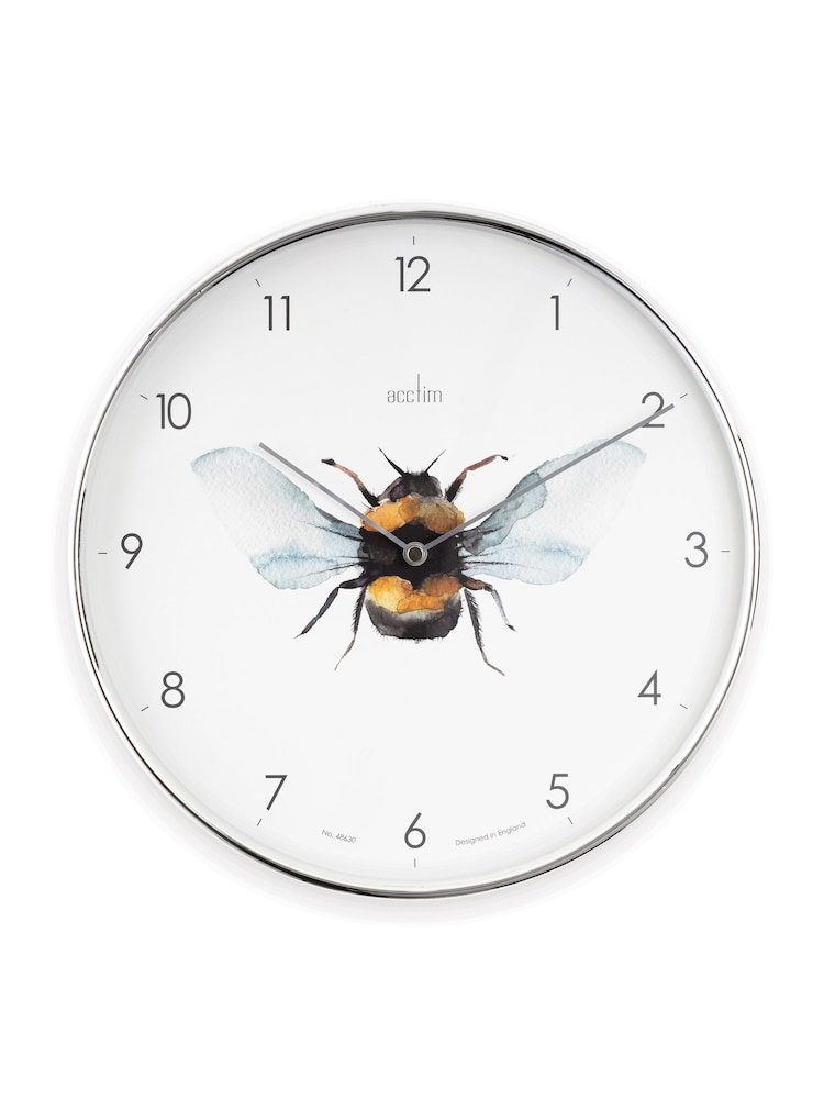 Acctim Clocks Chrome Bee 30cm Wall Clock - Image 1 of 3 Acctim Clocks Chrome Bee 30cm Wall Clock - Image 1 of 3